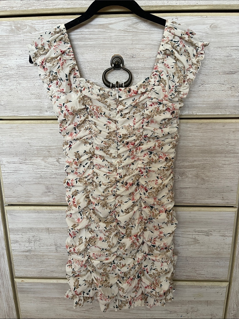 Ivory Floral Ruffle Mini Dress - Picture 4 of 5